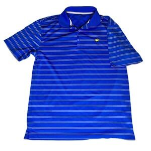 Masters Tech Polo Shirt Men's Medium Blue White Stripe Golf Augusta National